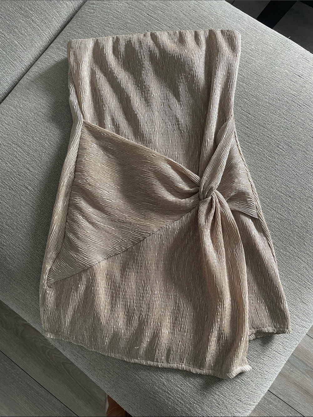 Strapless Knot-Front Cocktail Dress in Champagne